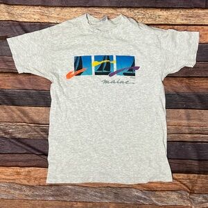 Vintage Maine Travel Tourism Single Stitch Gray Destination 1980s Tshirt